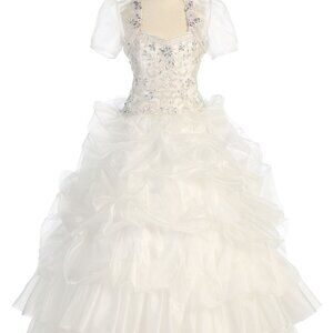 Ivory Jeweled Girls Long Dress